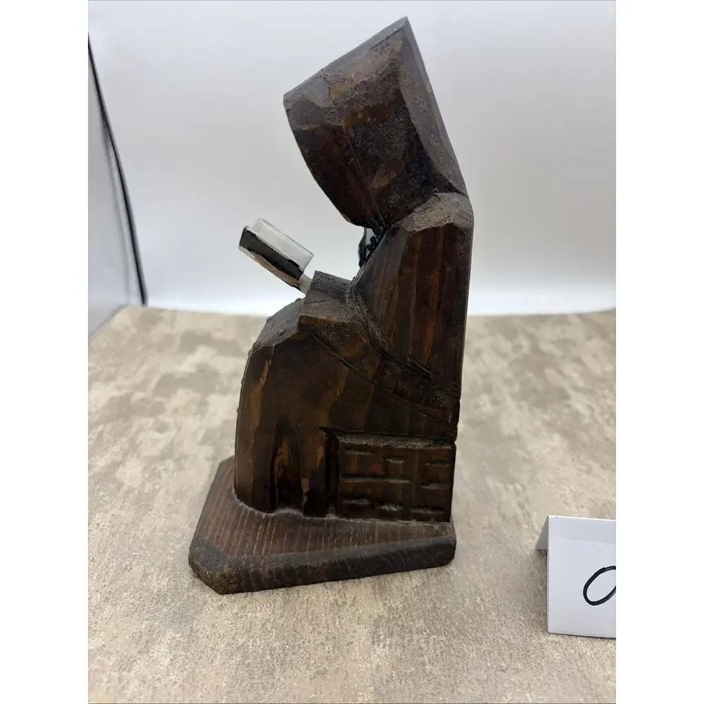 Vintage Hand Carved Wood Monk Friar Reading Book Figure Religious Folk Art 8”
